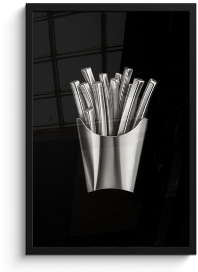 Poster in lijst - Fotolijst 40x60 cm - Posters - Frietjes - Futuristisch - Zilver - Posterlijst zwart - Decoratie - Wanddecoratie woonkamer - Muurdecoratie slaapkamer