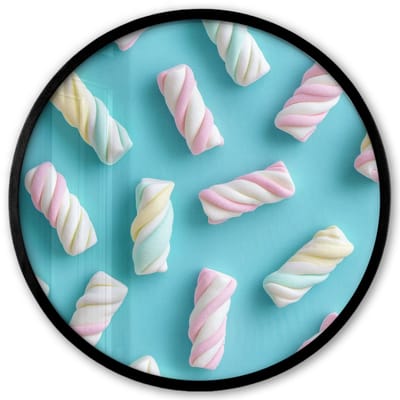 Poster in lijst Rond - Fotolijst 40x40 cm - Posters - Spekjes - Pastel - Snoep - Blauw - Ronde posterlijst zwart - Decoratie - Wanddecoratie woonkamer - Muurdecoratie slaapkamer
