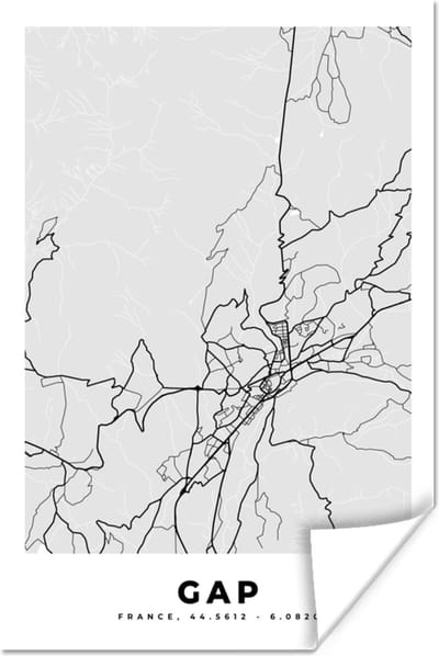 Poster Plattegrond – Kaart – Stadskaart – Frankrijk - Gap - 120x180 cm XXL
