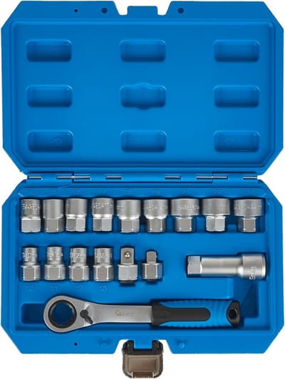 GEKO 17-delige spline dopsleutelset - CrV staal - Met ratel en adapters - 10-24 mm