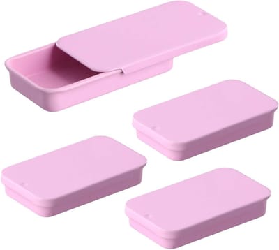 Kleine metalen blikjes met schuifdeksel - Rechthoekige lege doos voor snoep, cadeaus en lippenbalsem, 6 x 3,4 x 1 cm (roze) - Set van 4 stuks