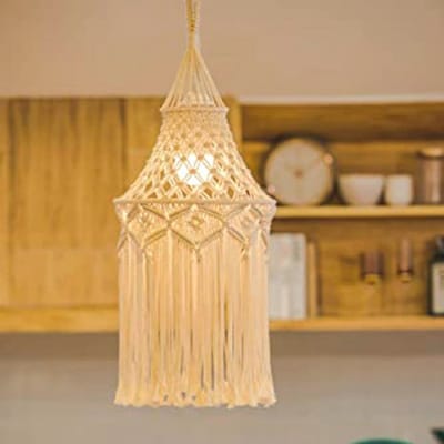 Macrame Lampenkap - Hanglamp Cover - Boheemse Decoratie - Natuurlijk Katoen - 80x30cm - Beige