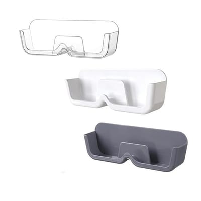 Brilhouder - 3 stuks - Brillenkokers - Zelfklevend - Kunststof - Brillenstandaard - Zonnebrillen display - Brillen opbergsysteem - Zonnebrilstandaard - Wandgemonteerde - 17.5×5.8×3.5cm - Wit, grijs, transparant