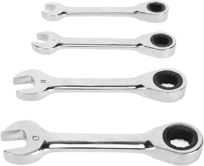 Set van 4 Korte Ratelsleutels met 72 Tanden - 8mm, 9mm, 11mm en 12mm voor Thuisonderhoud, Auto Reparatie en Industrieel Gebruik