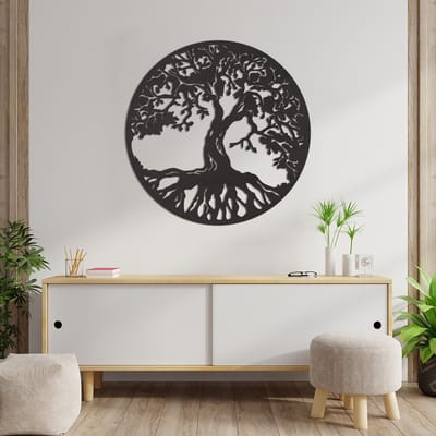 Wanddecoratie Levensboom - Muurdecoratie Tree Of Life - Muurdecoratie Hout - Wanddecoratie Hout - Muurdecoratie Woonkamer - Wanddecoratie Woonkamer - Wanddecoratie Industrieel - Wanddecoratie Dieren - Home Decor - Wall Line Art - 59 x 59 cm