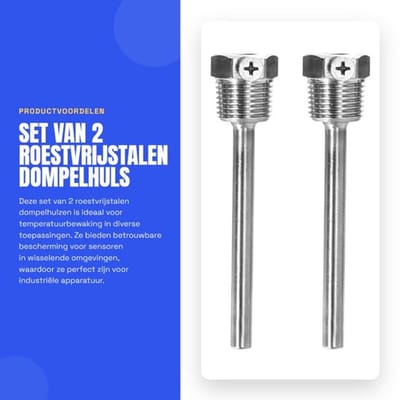 Set van 2 Roestvrijstalen Dompelhuls voor Temperatuursensor