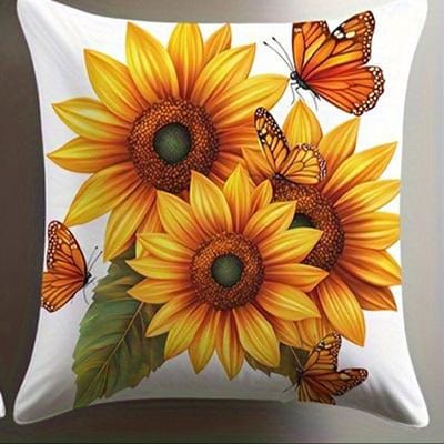 Woondecoratie Zonnebloemen & Vlinders Decoratieve Kussenslopen Patroon Kussenhoes Geschikt voor Bank Slaapkamer Auto Kussensloop 40x40cm