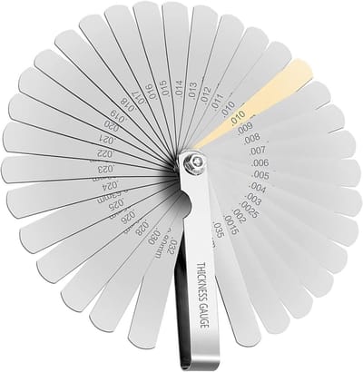 TOVBMUP 32 stuks voelermaat - Meetbereik 0,04-0,88 mm / 0,0015-0,035 inch - Roestvrij staal - Universeel metrisch/imperiaal - Gebruikt om de spleetbreedte, dikte en metrische afmetingen te meten.