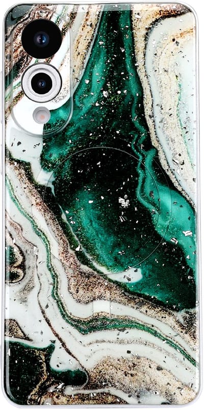 Casemania Hoesje Geschikt voor Samsung Galaxy S25 Edge - Groen - Marmer Glitter Back Cover met Camera Bescherming - Geschikt voor MagSafe