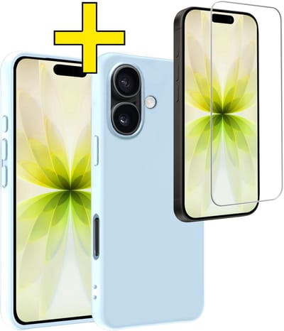 Hoesje - Met Screenprotector - Geschikt voor Apple iPhone 17 - Sterk & Shockproof - Back Cover - Siliconen Case - Telefoon Hoes - Telefoonhoesjes - Lichtblauw