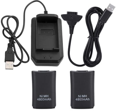 ONF3 - Batterij voor Xbox 360-controller - Oplaadbare accu - 4800 mAh - Zwart - Reservebatterij en oplaadset - Geschikt voor Xbox 360 afstandsbe...