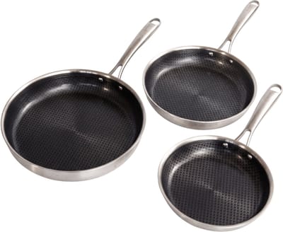 Safecourt Kitchen 3-delige Hybride koekenpan Pannenset - Ø 20, 24, 28 cm Pannen - Inductie, Elektrisch, Keramisch & Gas - PFAS & PTFE vrij - Honingraat