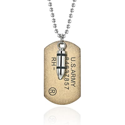 Collier Pendentif Double Couche en Acier Titane Marque US Marine Corps US Army beige