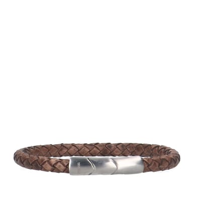 Manfield - Heren - Bruine leren gevlochten heren armband - Maat 1