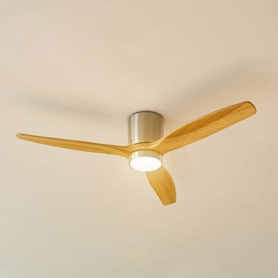 Lucande LED plafondventilator Faipari, nikkel, DC, stil, 132 cm