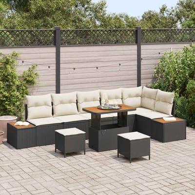 vidaXL - Tuinbank - Set - 9 - st - 8-Aantal - zitplaatsen - Zwart - en - Crème