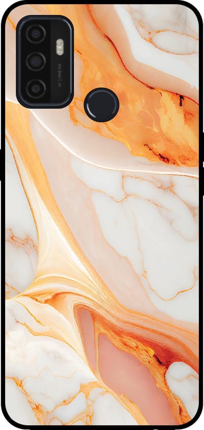 Smartphonica Telefoonhoesje voor OPPO A32 / A53 / A53s met marmer opdruk - TPU backcover case marble design - Oranje geschikt voor Oppo A32;Oppo A53;Oppo A53s