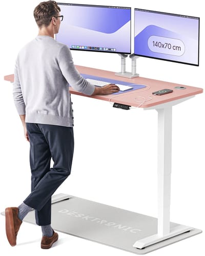 Desktronic HomePro Zit-sta Bureau Elektrisch In Hoogte Verstelbaar, 140x70 cm Wit/Roze, Stille Dubbele Motor, Hoogte 62-126cm