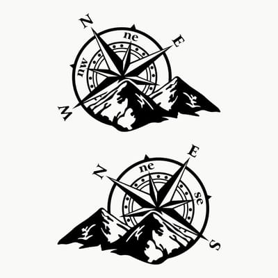 Thijox - Autodomy Kompas Windroos Stickers | Kompasroos voor Caravan, Auto & Motor | Off-Road Stickers voor Buiten | Zwart, 27x20cm | Auto-accessoires