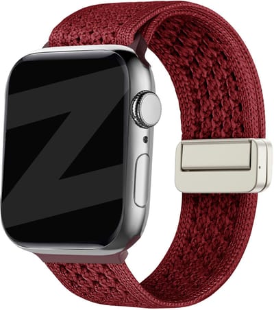 Bandz Vintage nylon band met magneetsluiting - geschikt voorApple Watch Series 1/2/3/4/5/6/7/8/9/10/11/SE/SE2/SE3 - iWatch bandje stof voor kleine maten 38mm 40mm 41mm 42mm (wijnrood)