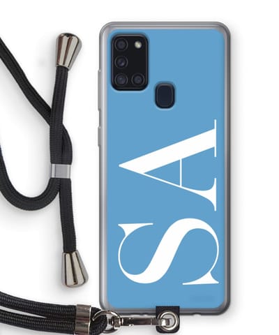 Gepersonaliseerd - Case Company® - Hoesje met koord geschikt voor Samsung Galaxy A21s hoesje met Koord - Monogram N°2 - Telefoonhoesje met Zwart Koord - Bescherming aan alle Kanten en Over de Schermrand