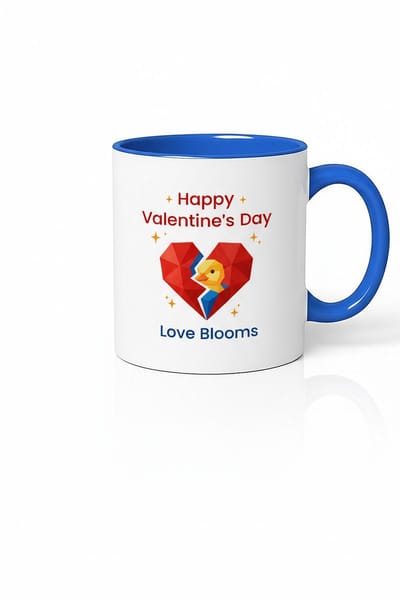 Valentijn Mok "Love Blooms" met Liefdes Kuiken in Gebroken Hart Design - Happy Valentine's Day Cadeau