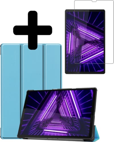 Hoes - Geschikt voor Lenovo Tab M10 FHD Plus (2e / 2nd Generatie) - Met Screenprotector - Trifold Bookcase - Hard Cover - Hardcover Book Case - Tablet Hoesje - Lichtblauw