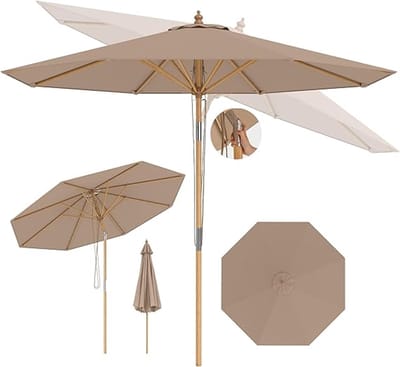KOMFOTTEU Parasol - kantelbaar - bamboe paraplustok - 270 cm - tuinparasol - stokparasol - strandparasol - voor tuin, strand, balkon