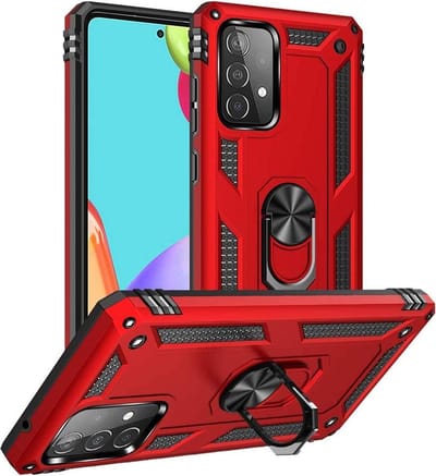 HB Hoesje Geschikt voor Samsung Galaxy A72 Rood - Anti-Shock Hybrid Armor Back Cover - Hoes met Kickstand Ring