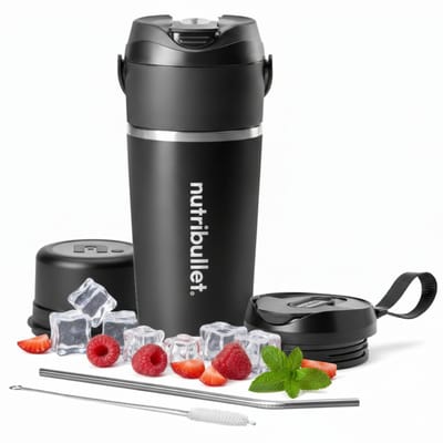 Nutribullet Flip - Blender To Go - Draadloze Blender - Oplaadbare Blender - Smoothie Maker - RVS Thermos Beker - Incl. RVS Rietje en Schoonmaakborstel - Zwart