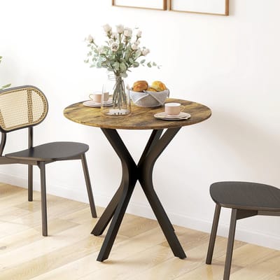 Pugsdrly - Keukentafel - Ronde tafel - Voor 2 personen - Gepoedercoat stalen frame - Ø78 cm - Rustiek bruin - Zonder stoelen