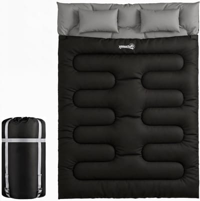 Dubbele Slaapzak - Twee Persoons - Kamperen Buiten - Afneembaar Twee Enkel - 220 x 160 cm - Zwart