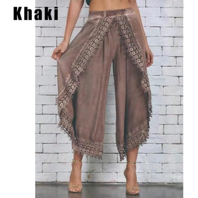 Zomer Nieuwe Mode Dames Kant Harem Broek Losse Casual Dames Broek Effen Kleur Dunne Wijde Broek Vrouwen Plus Size S kaki