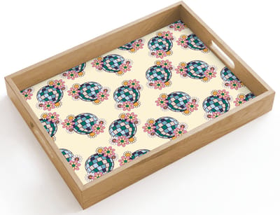 Dienblad hout 40x30 cm - Schootdienblad - Retro - Disco - Bloemen - Discobal - Borrelplank rechthoek - Plateau dienbladen