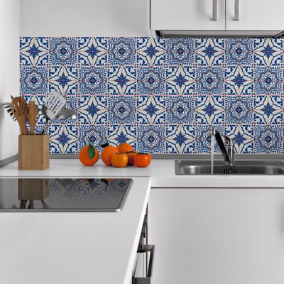 Zelfklevende tegelmuurstickers voor keuken en badkamer - 24 cementtegelstickers, Azulejos Rodrigo-stijl - 24 stickers, 10x10 cm