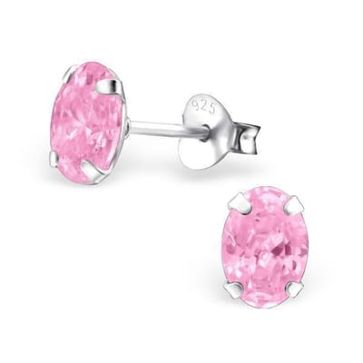 Aramat Jewels | Oorbellen | Zilveren Ovale Zirkonia Oorstekers – Meerdere Kleuren & Maten 925 Zilver | 7x5mm / Roze | |3mm | Zilver | Kinderen, Volwassenen | Verkleurd niet