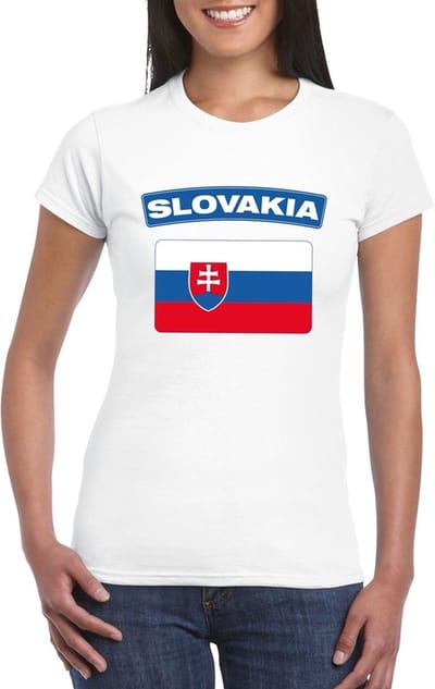Vlag Slowakije t-shirt - wit - met vlag van het land print - voor dames - korte mouwen - supporters S