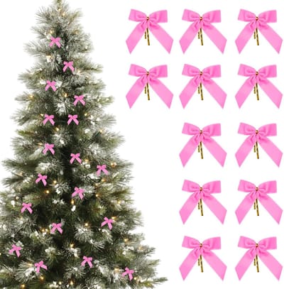 Dailygoods - 12 Stuks Kerstboom Strikken, Roze Strikken voor Kerstboom, Fluwelen Strikken voor Guirlande DIY Decoratie (9x9,5cm)