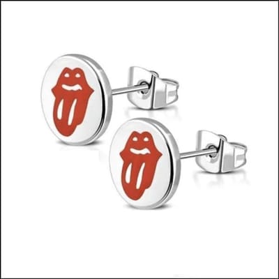 Aramat Jewels | Oorbellen | Stalen Ronde Oorstekers met logo | 8mm / Tong Rood | |10mm | Staal | Volwassenen | Verkleurd niet