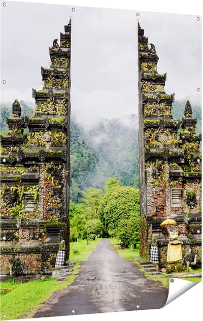 Gards Tuinposter Tempel Poort in Bali - 120x160 cm - Tuindoek - Tuindecoratie - Wanddecoratie buiten - Tuinschilderij