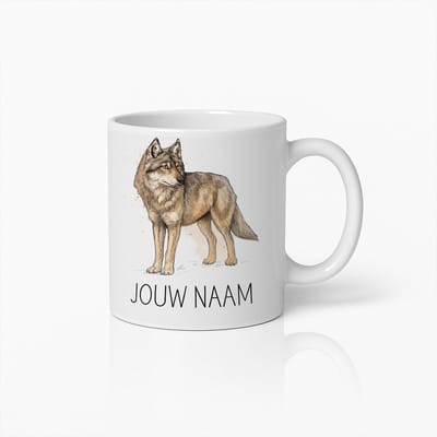 Personaliseerbare Wolf Mok met Naam – Prachtige Wildlife Koffiebeker