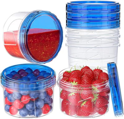 voedselcontainers, 6 stuks, 400 ml, kunststof blikjes met deksel, herbruikbare vershouddozen, yoghurtbekers, vriesdozen, lekvrij, stapelbare voedselvoorraaddozen