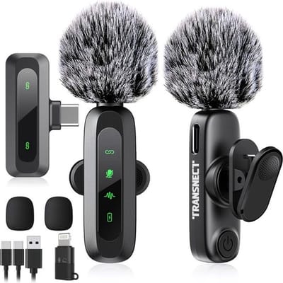 TRANSNECT - Draadloze Microfoon - 2 stuks - Microfoon Draadloos - Dasspeld Microfoon Draadloos - Microfoon Bluetooth - Lavalier Microfoon - USB-C & 8-pins ontvanger - Geschikt Voor Alle Telefoons