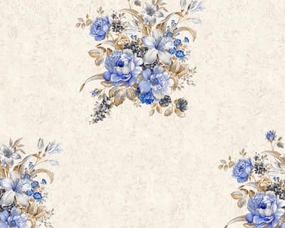 KLASSIEK BLOEMEN BEHANG - Creme Blauw Bruin - Bloemenmotief - AS Creation Romantico