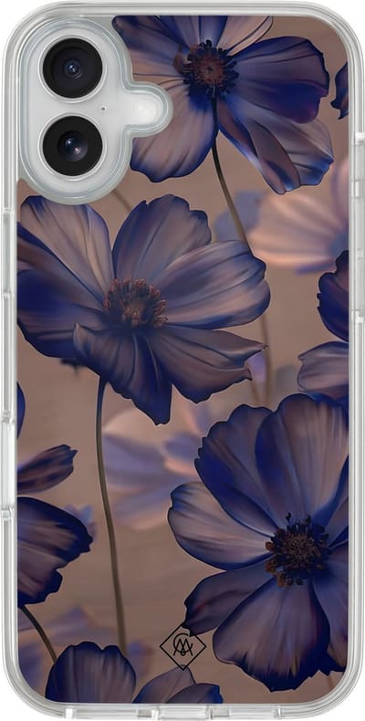 Casimoda® hoesje - Geschikt voor iPhone 16 - Twilight Petals - 2-in-1 case - Schokbestendig - Bloemen - Verhoogde randen - Paars, Transparant