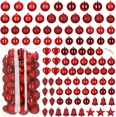 Kerstballen | 100 Stuks | Rood Tinten | Onbreekbaar