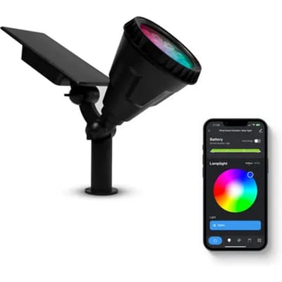 FlinQ Smart Outdoor Solar Grondspot - Slimme LED Tuinverlichting Waterdicht - Buitenlamp op Zonne Energie - Prikspot - RGB en Warm Wit Licht - Zwart