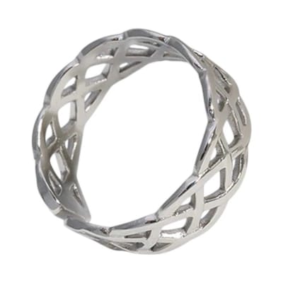 Rvs verstelbare open ring - Gevlochten motief - Zilverkleur - One size
