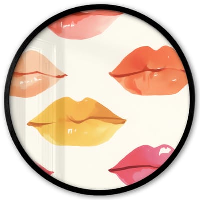 Poster in lijst Rond - Fotolijst 40x40 cm - Posters - Lippen - Kleurrijk - Glanzend - Ronde posterlijst zwart - Decoratie - Wanddecoratie woonkamer - Muurdecoratie slaapkamer
