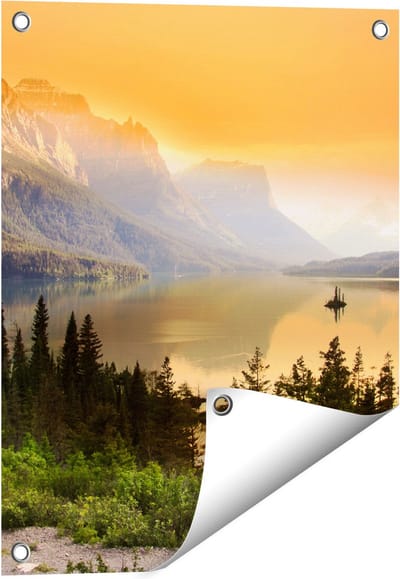 Gards Tuinposter Bergen met een Meer in Nationaal Park Glacier - 40x50 cm - Tuindoek - Tuindecoratie - Wanddecoratie buiten - Tuinschilderij